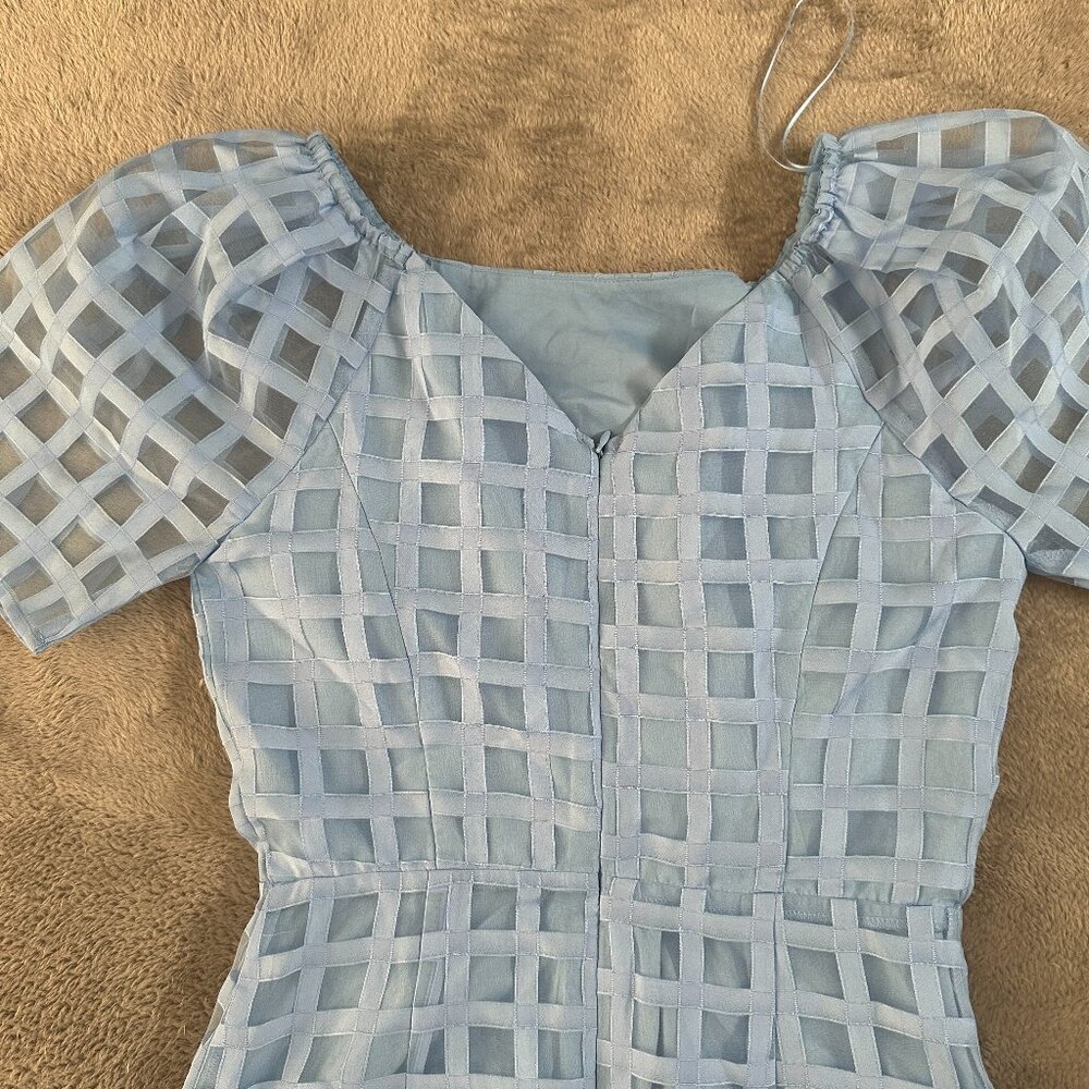 NWT Lost + Wander Baby Blue Grid Mini Dress XS Short Sleeve - Picture 5 of 7
